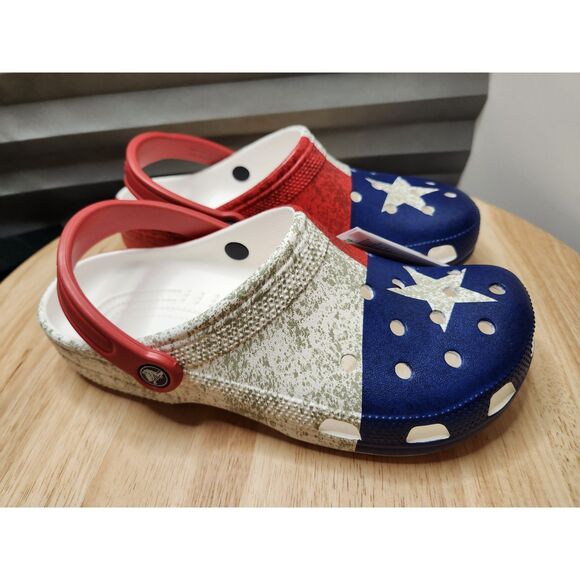 Crocs Classic Texas Flag Clog Women's 10 Men's 8 Red White Blue - Picture 4 of 9